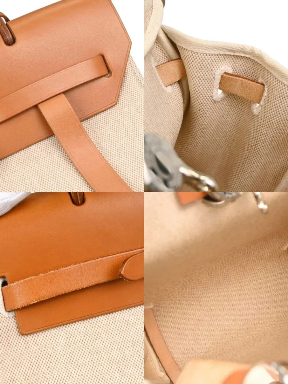 Hermes Beige Brown Toile H Herbag a Dos 2 in 1 Backpack C□E 168480